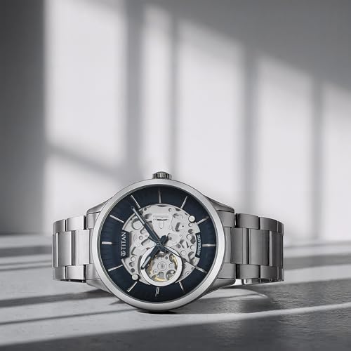 Titan Metal Mechanicals Automatic Midnight Blue Dial Silver Stainless Steel Strap Watch for Men - NT90140SM01