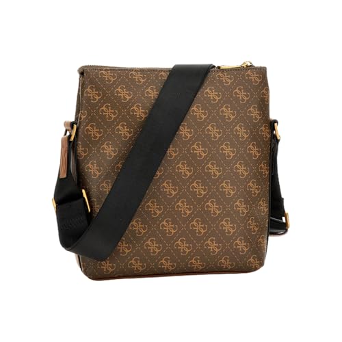 GUESS Men Brown Polyurethane Monogram Vezzola Eco Xbody Bag with Zipper