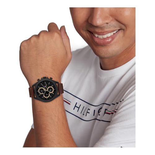 Tommy Hilfiger Quartz Analog with Black Dial Brown Leather Strap Watch for Men - TH1792164