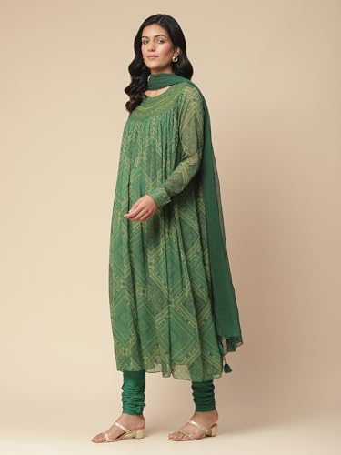Aarke Ritu Kumar Green Yarn Dyed Kurta With Churidar And Dupatta