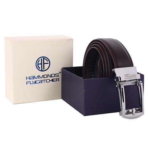 HAMMONDS FLYCATCHER Genuine Leather Belt for Men - Perfect for Formal and Casual Wear - Adjustable Waistband up to 46 Inches - Autolock Belt for Formal and Casual Wear - Nickel Brown