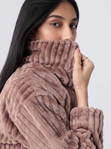 The Souled Store Textured Jacket: Dusky Rose Women and Girls Full Sleeves High Collar Dusky Rose Textured Polyester Regular Fit Lightweight Summer Jacket