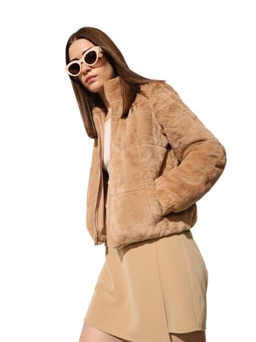 ONLY Women's Solid Regular Fit Light Brown Jacket