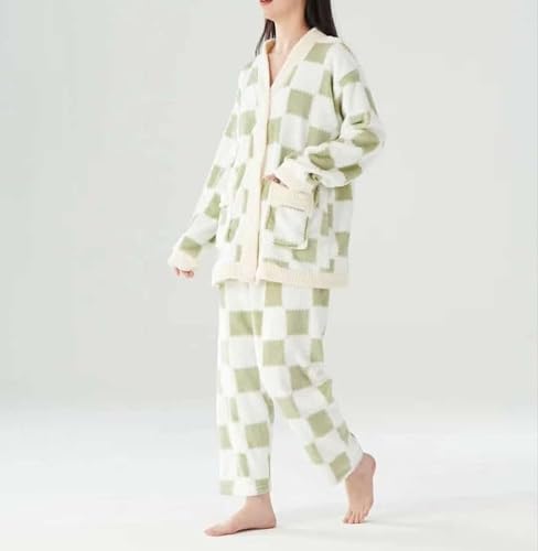Cigain Women's Wool Blend & Fleece Fur, core Velvet Full Length Winter Nightwear Pyjama and top Set Women Night Suit Set (Plus Size, Green, XL)