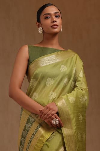 Soch Womens Light Green Tussar Woven Design Saree