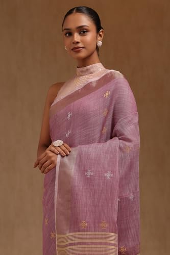 Soch Womens Purple Linen Woven Design Saree