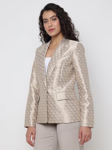 GUESS Diletta Logo Jacquard Twill Gold Geometric Lapel Collar Regular Fit Single Breasted Blazer