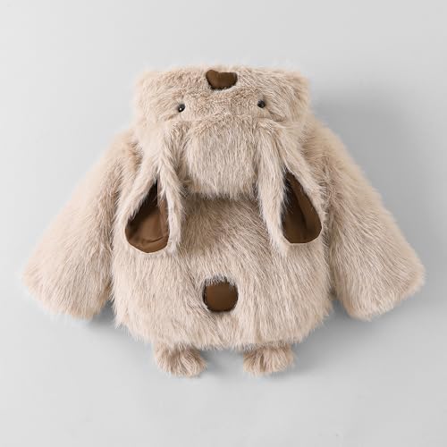 Hopscotch Girls Full Sleeves Brown Animal Applique Fur Jacket For Ages(18-24 Months)