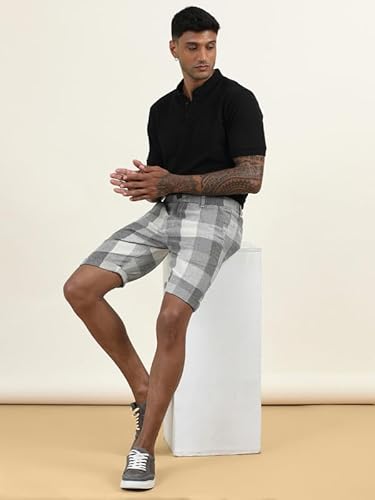 BEEVEE Men's White Regular Fit Checked Shorts
