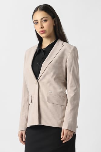 Women Beige Stripe Blazer