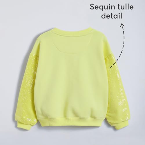 Hopscotch Girls Yellow Full Sleeves Sequin Embellished Sweatshirt for Age (4-5 Years)