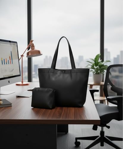 SIBY Women's Shoulder Tote Purse - PU Leather, Waterproof, Magnetic Lock Closure, Includes Small Purse - Black