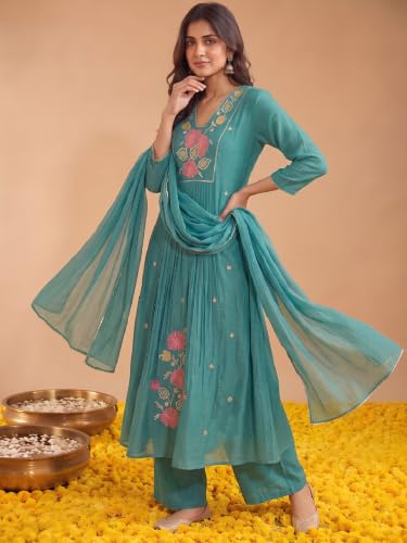 Varanga women's mul chanderi kurta set with chiffon dupatta