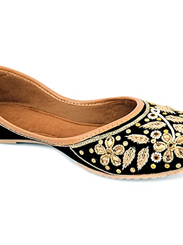 DESI COLOUR Casual Footwear for Womens/Punjabi Jutti/Mojari for Party Black Stones Flower
