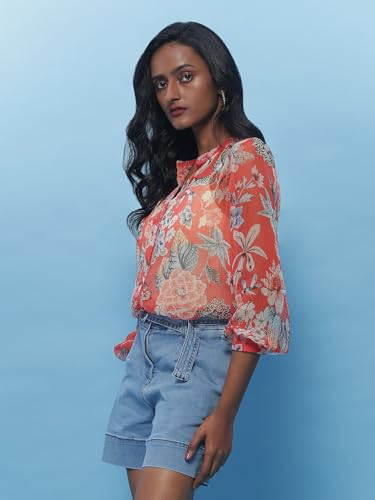 Label RITU KUMAR Red Floral Print Shirt with Inner