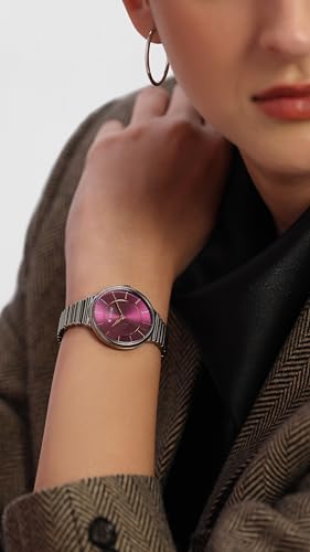 Titan Aura Quartz Analog Purple Dial Stainless Steel Strap Watch for Women-95245KM01