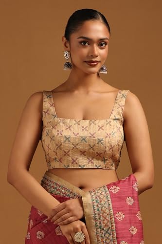 Soch Womens Onion Pink Tussar Botanical Saree With French Knot Details