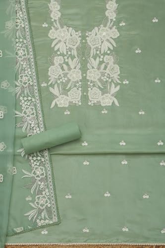 Soch Womens Sap Green Tissue Shimmer Embroidered Unstitch Dress Material