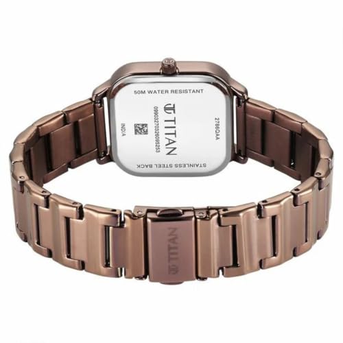 Titan Plain 3 Hands Work Wear Brown Round Dial Rose Gold Plating Stainless Steel Strap Womens Watch - 2786QM01