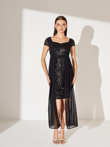 Miss Chase Women's Embellished Fit & Flare Maxi Dress (MCAW25D85-77-62-02, Black, XS)