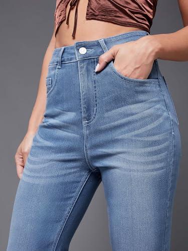 Miss Chase Women's Bootcut High Rise Clean Look Regular Stretchable Denim Jeans (MCSS24DEN79-02-824-38, Lagoon Blue, 38)