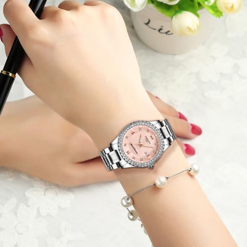 NIBOSI Women Watches Analogue Wrist Watches Watches for Women's & Girls&Miss&Ladies Rose Gold Dial Watch with Stylish Diamond (Rose Gold Silver)