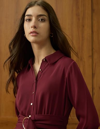 U.S. Polo ASSN. Women Solid Shirt Dress (UWAW25DRS196_Cabernet_XL)