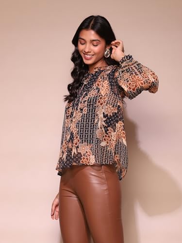 Label RITU KUMAR Reliance Private LimitedBlack Floral Print Top