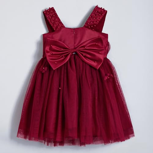 Hopscotch Girls Red Sleeveless Floral Applique Beaded Dress for Age (5-6 Years)