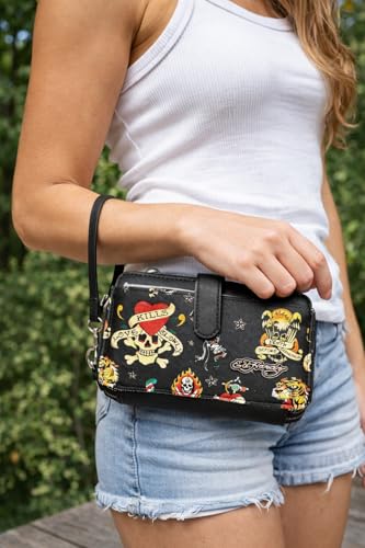 ED HARDY Women's Multicompartment Wallet with Wrist Strap (Love Kills Slowly)