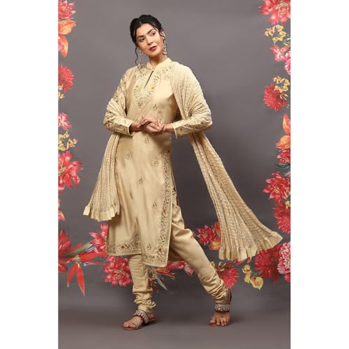 BIBA Women's Cotton Blend Suit Set (CKD8732SS23BEG_Beige