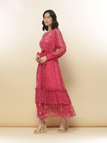 Label RITU KUMAR Fuchsia Botanic Print Long Dress with Inner