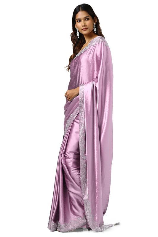 Soch Womens Blush Pink Satin Saree With Stone Work