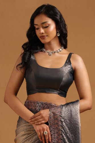 Soch Womens Blue Fendy Organza Ombre Stone Embellished Saree