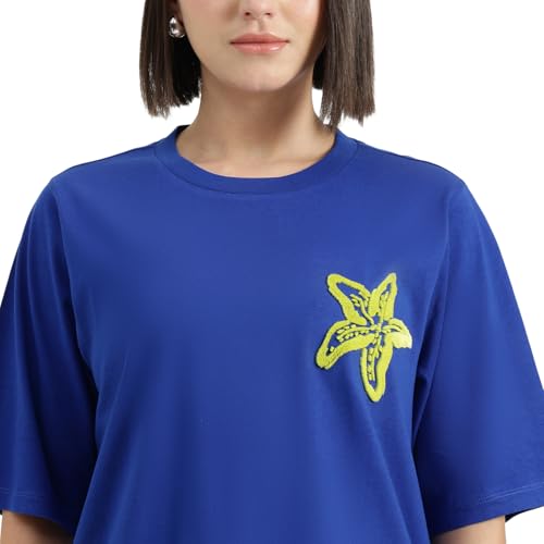United Colors of Benetton Round Neck Solid T-Shirt (Size : L) - 26P3J68U1010I19R Blue
