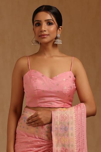 Soch Womens Pink Silk Blend Zari Woven Saree With Zari Woven