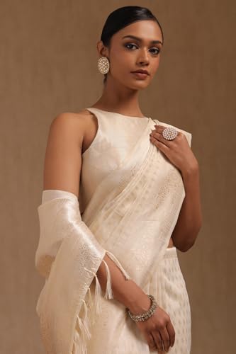 Soch Womens Cream Tussar Woven Design Saree