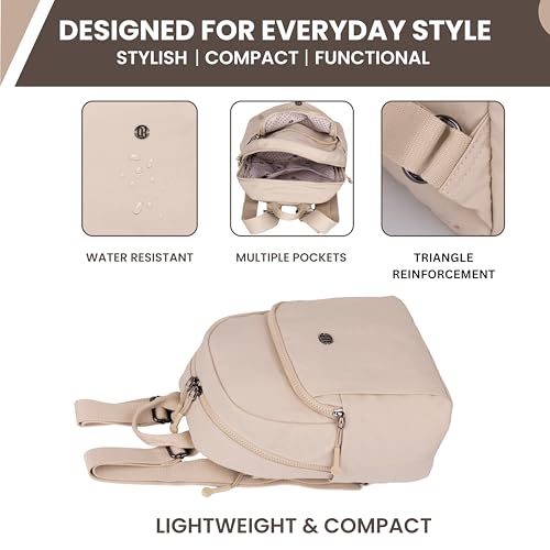 12o12 Women Travel Backpack, Multiple Pockets, Smart Organization, Lightweight Casual Daypack | Fashion Shoulder Sling Handbag Stylish for Travel, Work, Office, Picnic, Shopping College (Beige)