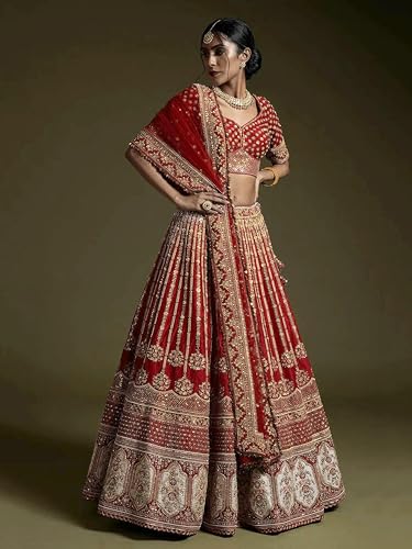 TRENDMALLS Women Satin Semi Stitched Embroidery With Golden Sequin Work Lehenga Choli With Dupatta - Bridal Lehenga Choli (L272-Maroon), 42