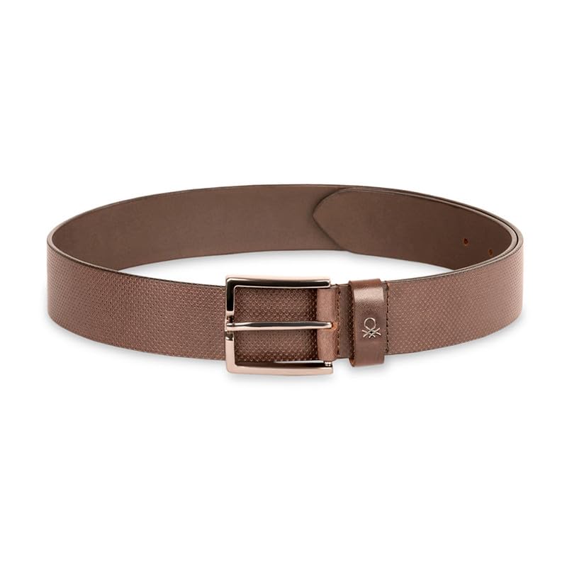 UNITED COLORS OF BENETTON Men Leather Non Reversible Belt - Brown, S 80Cm | Casual Wearability | Pin Closure | 28-32 Waist Size | Solid Pattern