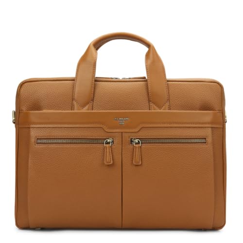 Da Milano Leather Laptop Bag for Men & Women | Laptop Messenger Bag | Ideal for Office Purpose | Fits Upto 15" Laptop - Caramel Brown