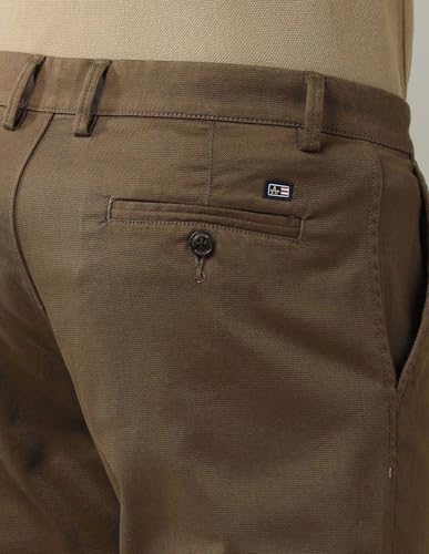Arrow Sports Men's Brown Solid Mid Rise Cotton Button Regular Fit Flat Front Slant Pocket Trousers (ASAJTR2538_Brown_30)
