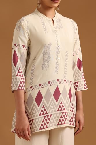 Soch Womens Off White Rayon Geometric Tunic