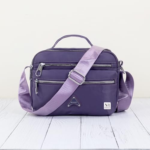 NFI essentials Crossbody Bag for Women, Multi-Layer Stylish Sling Bag for Girls, Nylon Shoulder Bag Purse for Ladies, Multi Pocket Travel Massenger Bag for Woman Latest (Purple)