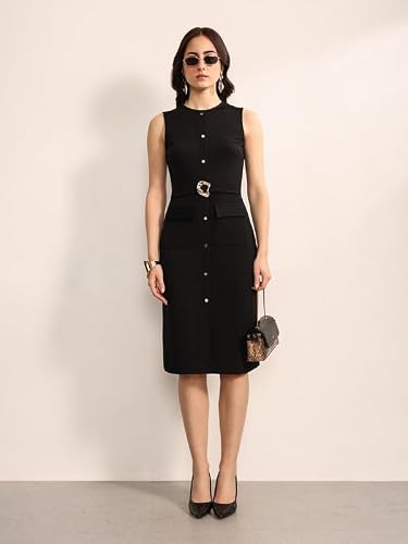 Kazo Gadget Midi Dress with Belt (Black XL)