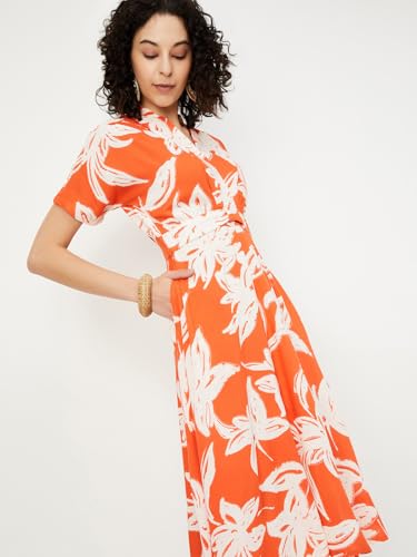 Max Women's Cotton Modern Midi Dress (MDDRS46004_Orange