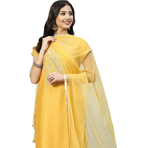 Biba WOMEN PRINTED NARROW SALWAR KURTA DUPATTA(SKDASSORTED8331_MUSTARD_42)