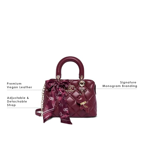 Akiki London Women's Whitehall 11 Small Satchel Handbag|Quilted Pattern|comes with Scarf and Dog Charm|Metal Detailling|Ideal Work or Party Handbag for Women