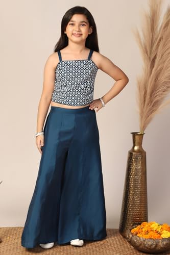 Jwalin Girls Silk Blend Embroidered Salwar Suit Set|Ethnic Set for Girls (JWGSET00236 BLU 24_Blue_5-6 Years)