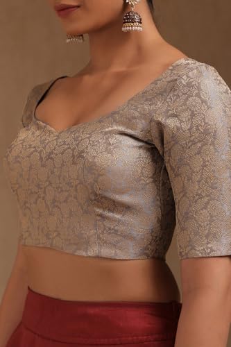 Soch Womens Grey Tussar Floral Print Padded Blouse